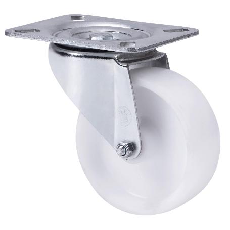 RUEDA GIRATORA PLACA 10TVC125-TP POLIAMIX BLANCO EJE LISO