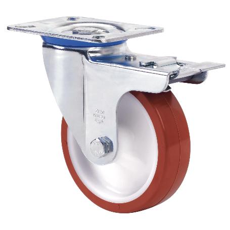 RUEDA GIRATORA PLACA FRENO 10ZVLFD100-POL POLIAMIX BLANCO-POLIUR.MARRONLISO