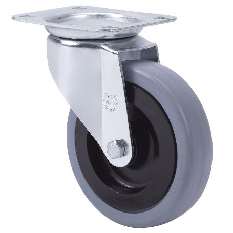 RUEDA GIRATORA PLACA 10ZV125CP-PGASB POLIAMIX-GOMA GRIS EJE BOLAS