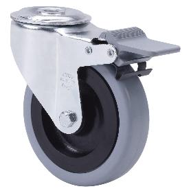 RUEDA GIRATORA AGUJERO M12 FRENO 20ZVFD125CP-PGASB POLIAMIX-GOMA GRIS BOLAS