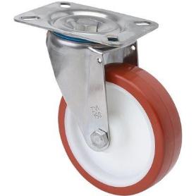 RUEDA GIRATORA PLACA INOX.10ZVLI80-POL POLIAMIX BLANCO-POLIUR.MARRON EJE LISO