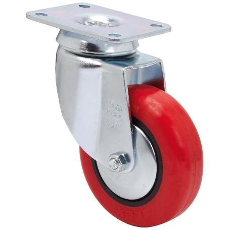 RUEDA GIRATORA PLACA 10BH100CP-PPI POLIAMIX-POLIUR.ROJO EJE LISO