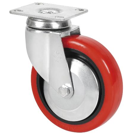 RUEDA GIRATORA PLACA 10BHA125CP-PPIA POLIAMIX-POLIUR.ROJO EJE LISO