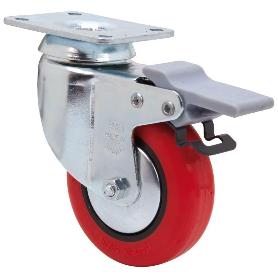 RUEDA GIRATORA PLACA FRENO 10BHFD100CP-PPI POLIAMIX-POLIUR.ROJO EJE LISO