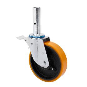 RUEDA GIRATORA ANDAMIO FRENO 30TVAFD200-HUB HIERRO-POLIUR.NARANJA EJE BOLAS