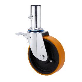 RUEDA GIRATORA ANDAMIO FRENO 12TVAFD200-HUB HIERRO-POLIUR.NARANJA BOLAS