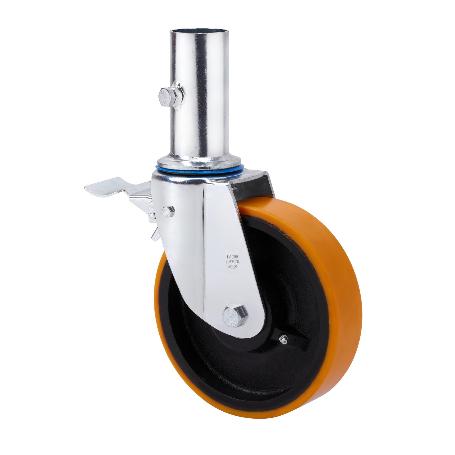 RUEDA GIRATORA ANDAMIO FRENO 12TVAFD200-HUB HIERRO-POLIUR.NARANJA BOLAS