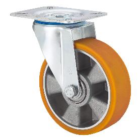 RUEDA GIRATORA PLACA 10ZV100-AUB ALUMINIO-POLIUR.NARANJA EJE BOLAS