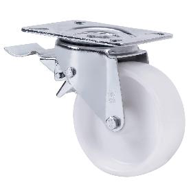 RUEDA GIRATORA PLACA FRENO 10TVCFD125-TP POLIAMIX BLANCO EJE LISO