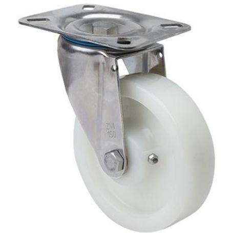 RUEDA GIRATORA PLACA INOX.10ZVLI100-FT NYLON BLANCO EXTRAFUERTE EJE LISO