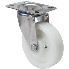 RUEDA GIRATORA PLACA INOX.10ZVI125-FTE NYLON BLANCO EXTRAFUERTE EJE LISO