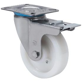 RUEDA GIRATORA PLACA FRENO INOX.10ZVLIFD80-FT NYLON BLANCO EXTRAFUERTE LISO