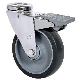 RUEDA GIRATORA AGUJERO M12 FRENO CROMADA 20AFD100CP-PGAISB GOMA GRIS BOLAS