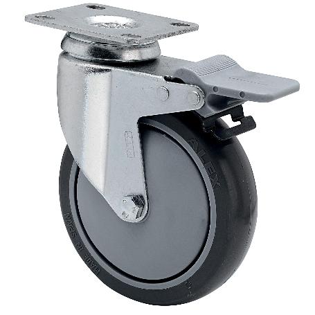 RUEDA GIRATORA PLACA FRENO 10BHAFD125CP-PGAISB GOMA GRIS EJE BOLAS