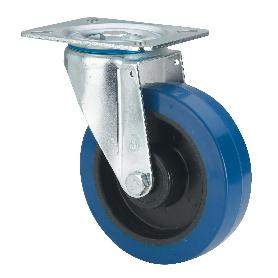 RUEDA GIRATORA PLACA 10ZV160-PGMR POLIAMIX-GOMA AZUL EJE RODILLOS