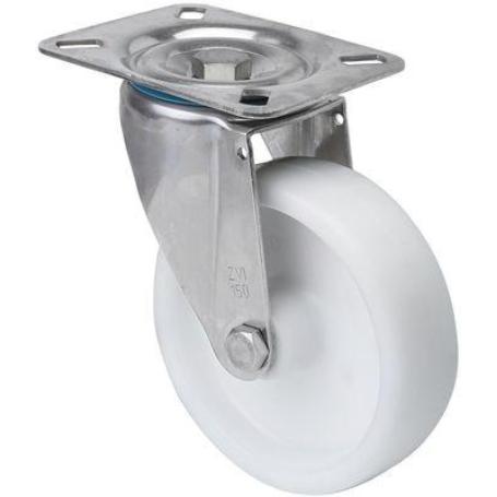 RUEDA GIRATORA PLACA INOX.10ZVI125-UTR POLIAMIX BLANCO EJE RODILLOS