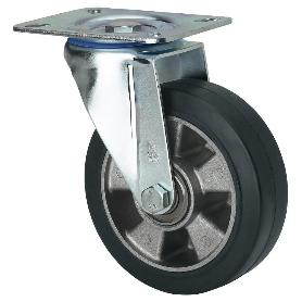 RUEDA GIRATORA PLACA 10ZV125-DEB ALUMINIO-GOMA NEGRA ELASTICA EJE BOLAS