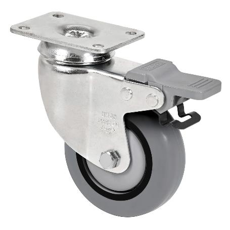 RUEDA GIRATORA PLACA FRENO 10BHFD100CP-PGISB POLIAMIX-GOMA GRIS EJE BOLAS