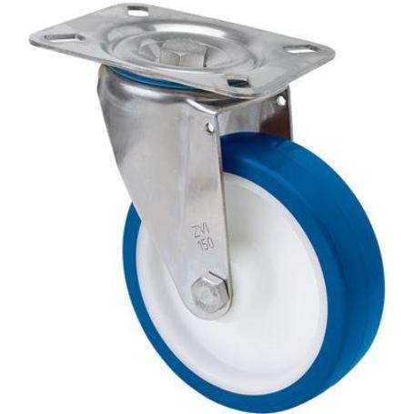 RUEDA GIRATORA PLACA INOX.10ZVLI80-POA POLIAMIX BLANCO-POLIUR.AZUL EJE LISO