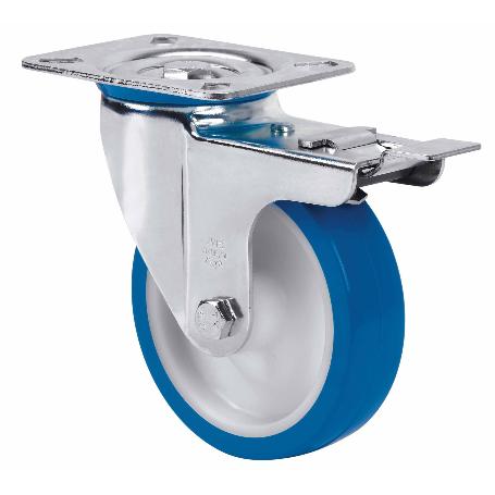 RUEDA GIRATORA PLACA FR.INOX.10ZVIFD125-POA POLIAMIX BLANCO-POLIUR.AZUL LISO