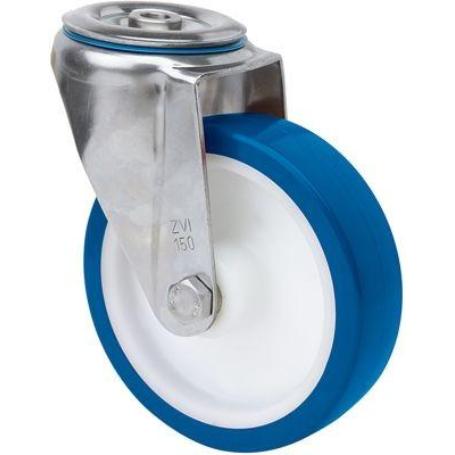 RUEDA GIRATORA AGUJERO M12 INOX.20ZVI200-POA POLIAMIX BLANCO-POLIUR.AZUL LISO