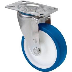 RUEDA GIRATORA PLACA INOX.10ZVLI80-POAR POLIAMIX BLANCO-POLIUR.AZUL RODILLOS