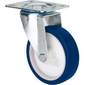 RUEDA GIRATORA PLACA 10ZVL100-POAR POLIAMIX BLANCO-POLIUR.AZUL EJE RODILLOS