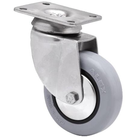 RUEDA GIRATORA PLACA INOX.10BHI80CP-PGI POLIAMIX-GOMA GRIS EJE LISO