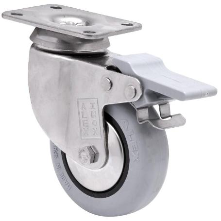 RUEDA GIRATORA PLACA FRENO INOX.10BHIFD100CP-PLGI POLIAMIX-GOMA GRIS EJE LISO