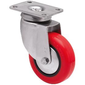 RUEDA GIRATORA PLACA INOX.10BHI100CP-PPI POLIAMIX-POLIUR.ROJO EJE LISO