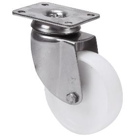 RUEDA GIRATORA PLACA INOX.10BHI80-SL PLASTICO BLANCO EJE LISO