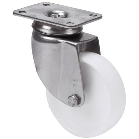 RUEDA GIRATORA PLACA INOX.10BHI100-SL PLASTICO BLANCO EJE LISO