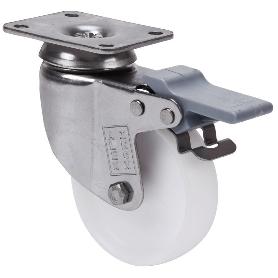 RUEDA GIRATORA PLACA FRENO INOX.10BHIFD100-SL PLASTICO BLANCO EJE LISO