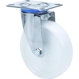 RUEDA GIRATORA PLACA INOX.10ZLI100-UT POLIAMIX BLANCO EJE LISO
