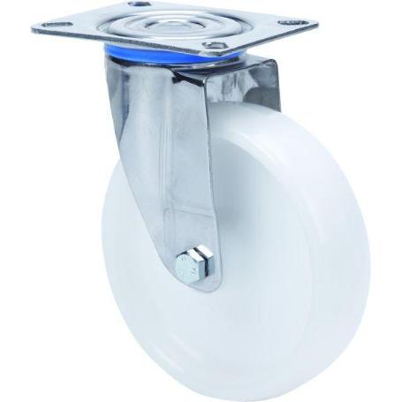 RUEDA GIRATORA PLACA INOX.10ZLI100-UT POLIAMIX BLANCO EJE LISO