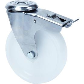 RUEDA GIRATORA AGUJERO M12 FRENO INOX.20ZLIFD100-UT POLIAMIX BLANCO EJE LISO