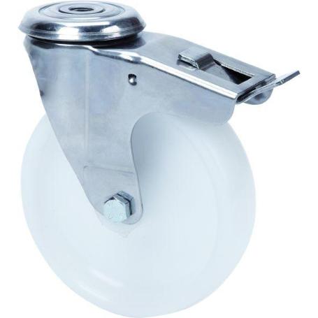 RUEDA GIRATORA AGUJERO M12 FRENO INOX.20ZLIFD100-UT POLIAMIX BLANCO EJE LISO