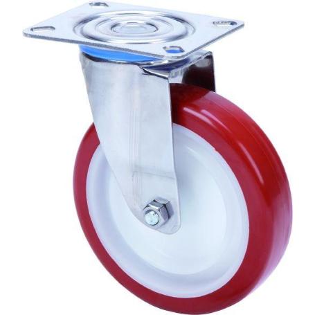 RUEDA GIRATORA PLACA INOX.10ZLI80-POL POLIAMIX BLANCO-POLIUR.MARRON EJE LISO