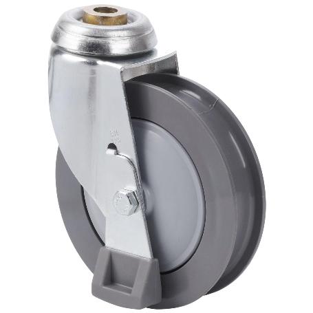 RUEDA GIRATORA AGUJERO M12 C/PATAS 20MM125-MEB POLIUR.GRIS ACANALADA BOLAS