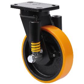 RUEDA GIRATORA PLACA 10HLSE250-HUB SUSPENSION HIERRO-POLIUR.NARANJA EJE BOLAS