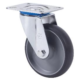 RUEDA GIRATORA PLACA 10ZV200-PGZN POLIAMIX-GOMA GRIS INYECT.EJE LISO