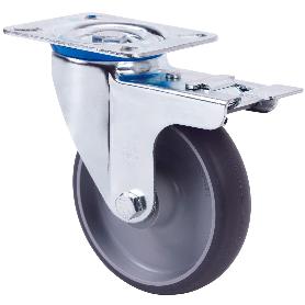 RUEDA GIRATORA PLACA FRENO 10ZVFD100-PGZN POLIAMIX-GOMA GRIS INYECT.EJE LISO