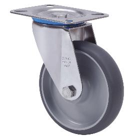 RUEDA GIRATORA PLACA INOX.10ZVLI100-PGZR POLIAMIX-GOMA GRIS INYECT.RODILLOS