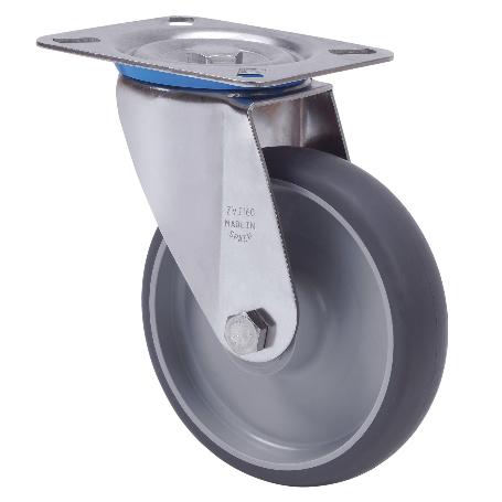 RUEDA GIRATORA PLACA INOX.10ZVLI100-PGZR POLIAMIX-GOMA GRIS INYECT.RODILLOS