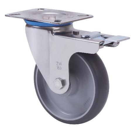 RUEDA GIRATORA PLACA FR.INOX.10ZVIFD125-PGZR POLIAMIX-GOMA GRIS INYECT.RODILL