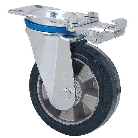 RUEDA GIRATORA PLACA MEC.DIR.10ZVMD160-DEB ALUMINIO-GOMA NEGRA ELASTICA BOLAS