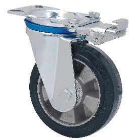 RUEDA GIRATORA PLACA MEC.DIR.10ZVMD200-DEB ALUMINIO-GOMA NEGRA ELASTICA BOLAS