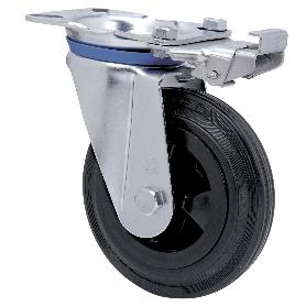 RUEDA GIRATORA PLACA MEC.DIR.10ZVMD200-PSR POLIAMIX-GOMA NEGRA EJE RODILLOS