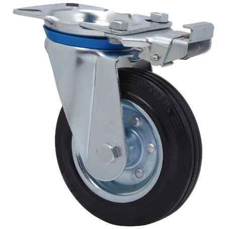 RUEDA GIRATORA PLACA MEC.DIR.10ZVMD160-BSR METALICO-GOMA NEGRA EJE RODILLOS