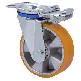 RUEDA GIRATORA PLACA MEC.DIR.10ZVMD160-AUB ALUMINIO-POLIUR.NARANJA EJE BOLAS